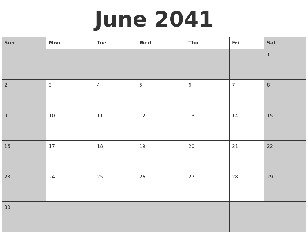 July 2041 Create Calendar