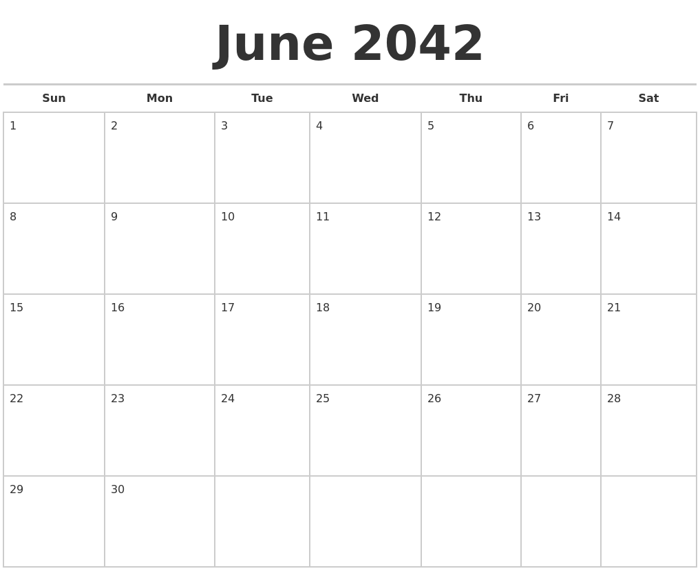 June 2042 Calendars Free