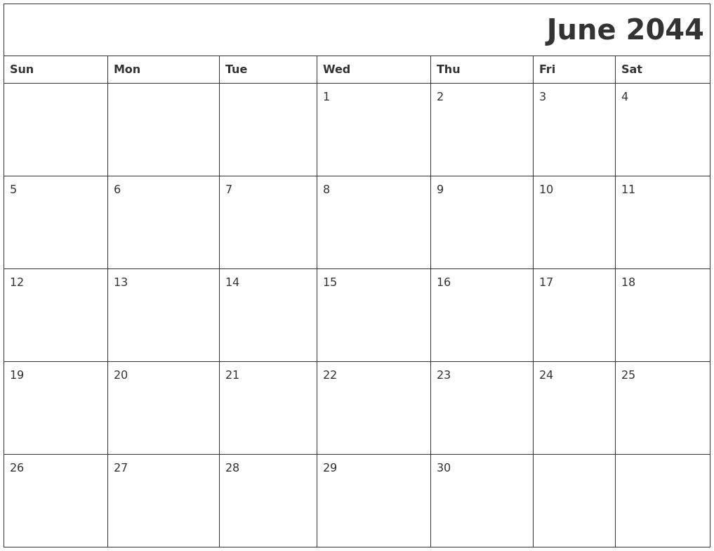 June 2044 Printable Calender