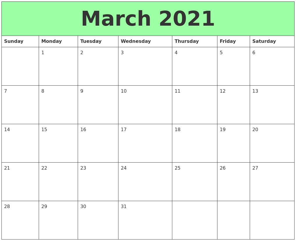 March 2021 printable calendars