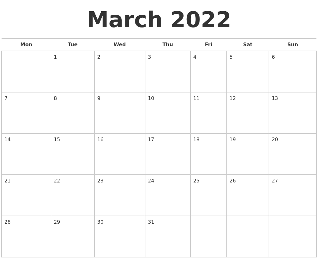 March 2022 Calendars Free