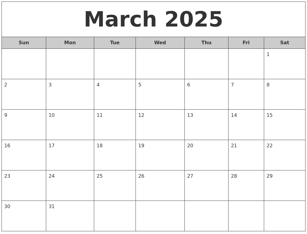 March 2025 Free Monthly Calendar