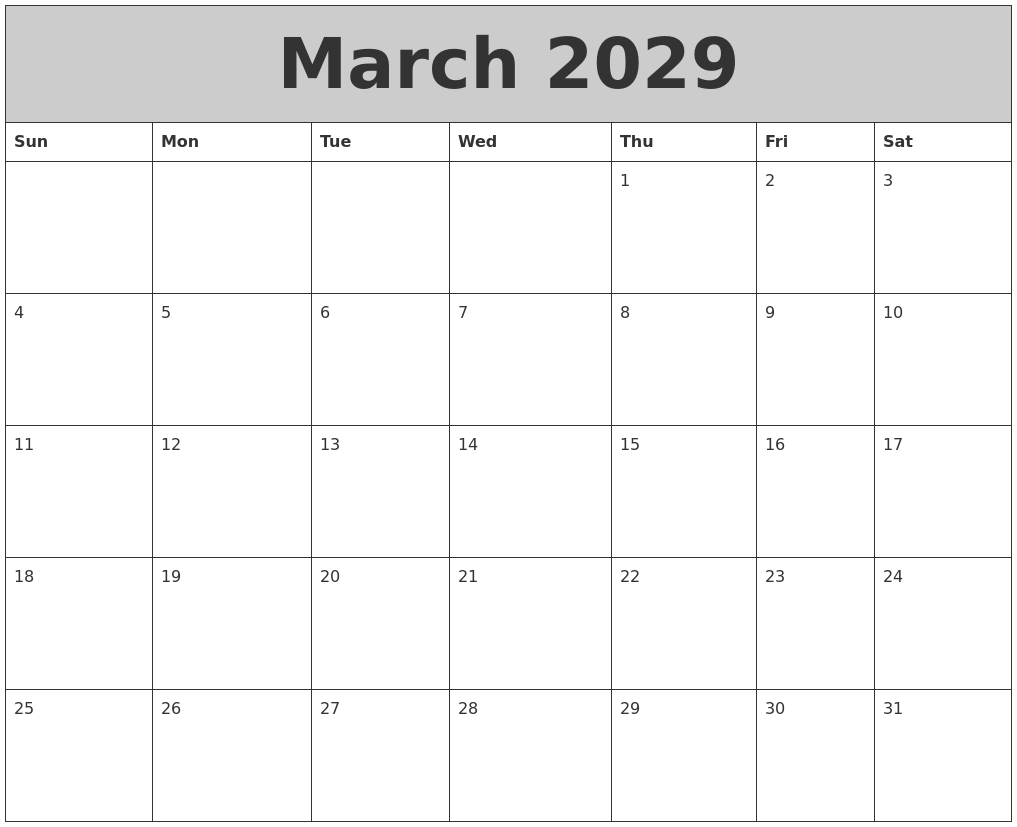 March 2029 My Calendar
