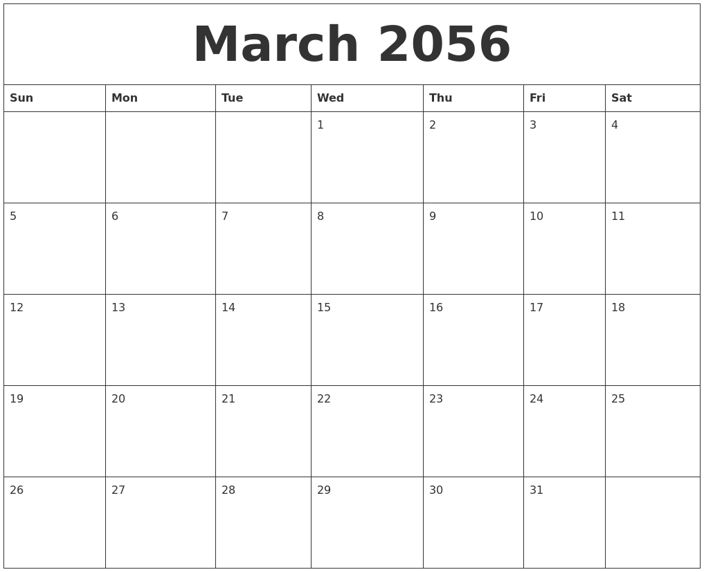 March 2056 Calendar
