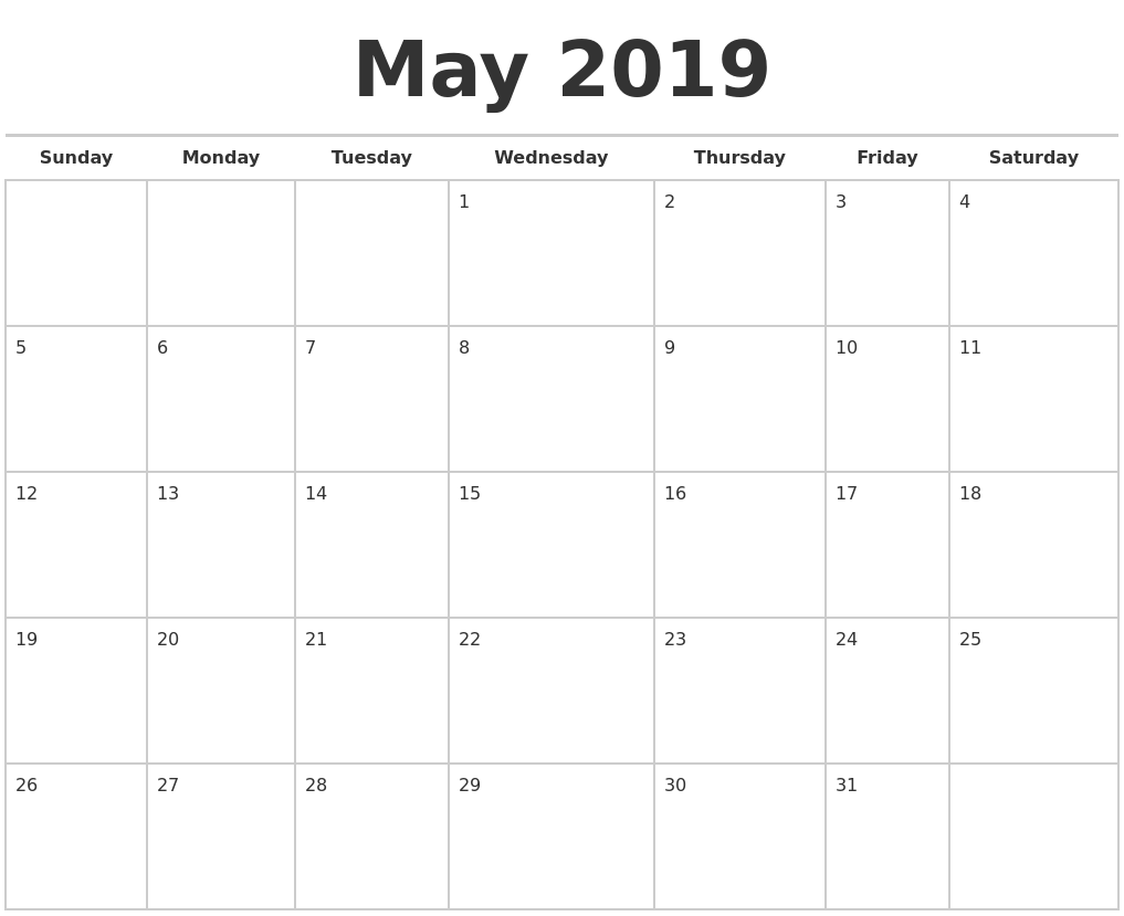 May 2019 Calendars Free - May 2019 Calendars Free Full Weekday