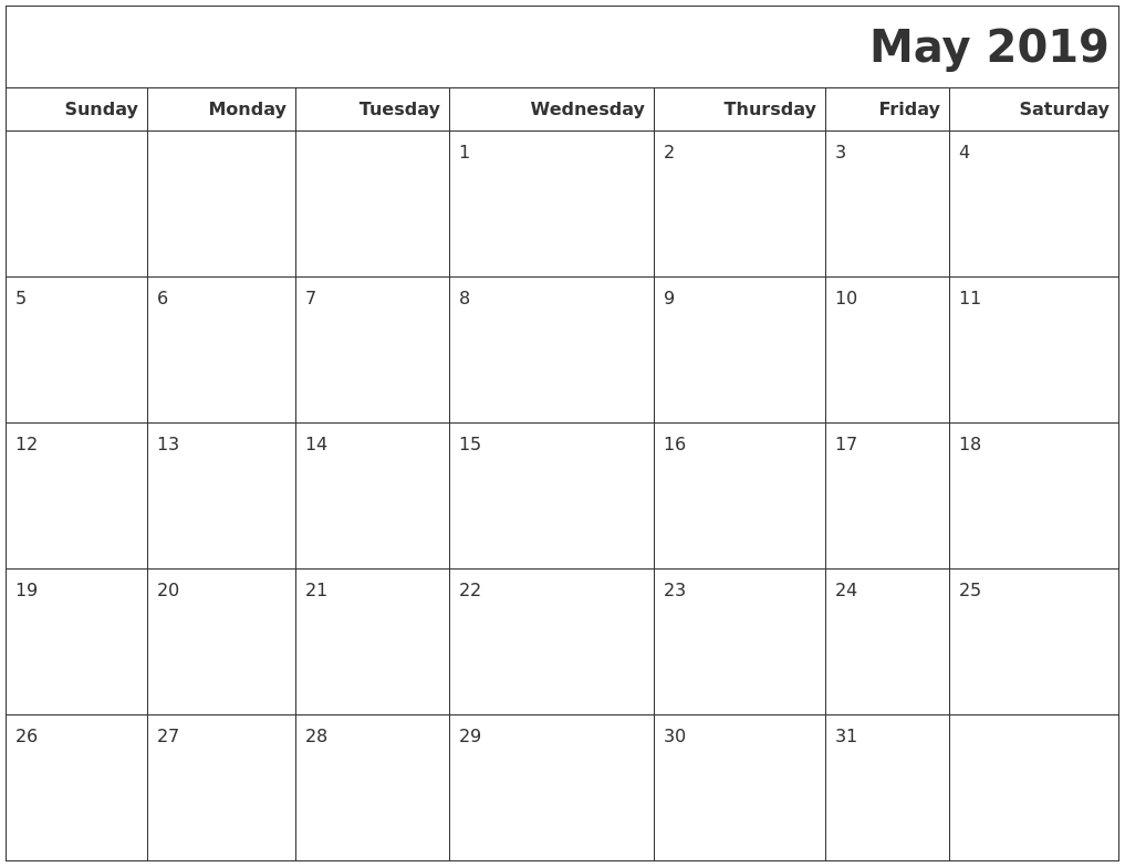 May 2019 Calendars To Print May 2019 Calendars To Print
