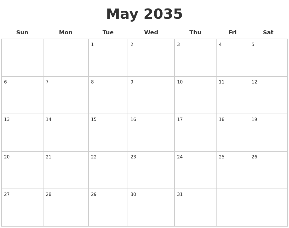 May 2035 Blank Calendar Pages
