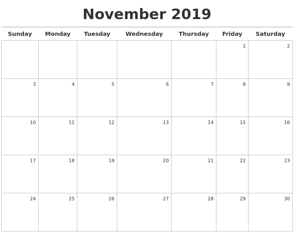 November 2019 calendar maker