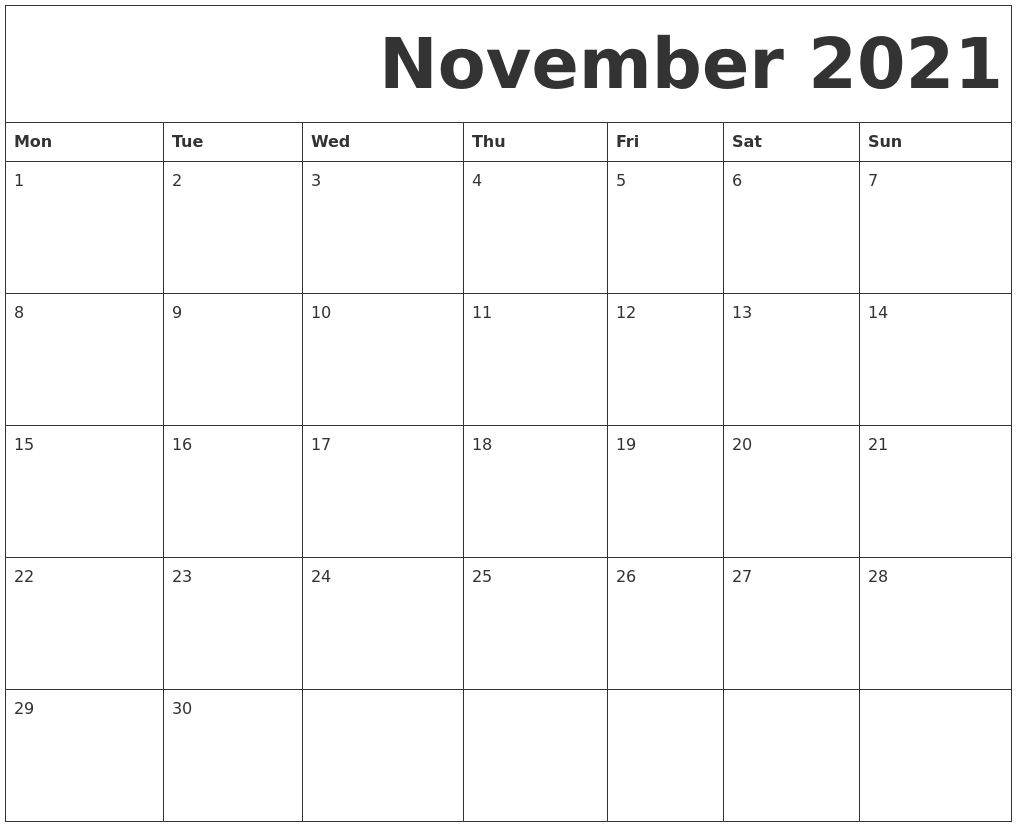 November 2021 Free Printable Calendar