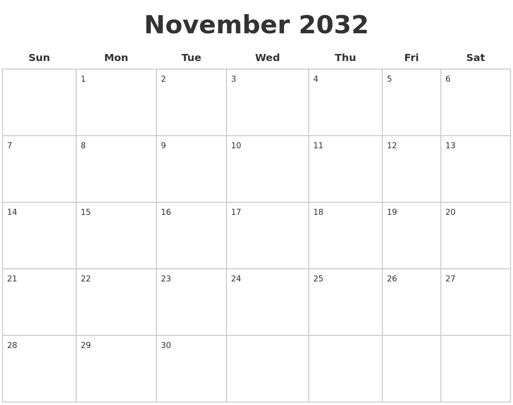 November 2032 Blank Calendar Pages