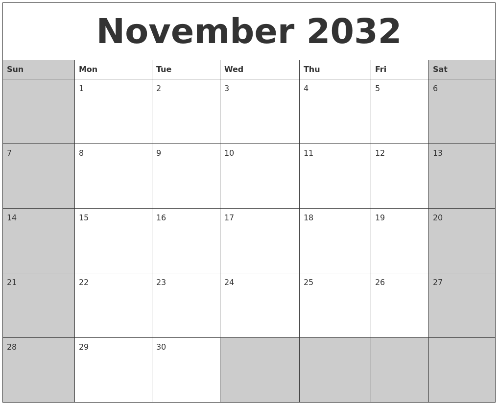 November 2032 Calanders