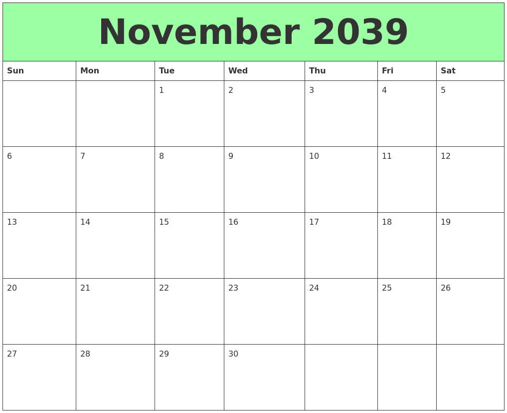 November 2039 Printable Calendars