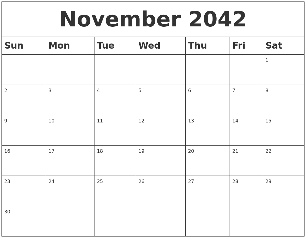 November 2042 Blank Calendar