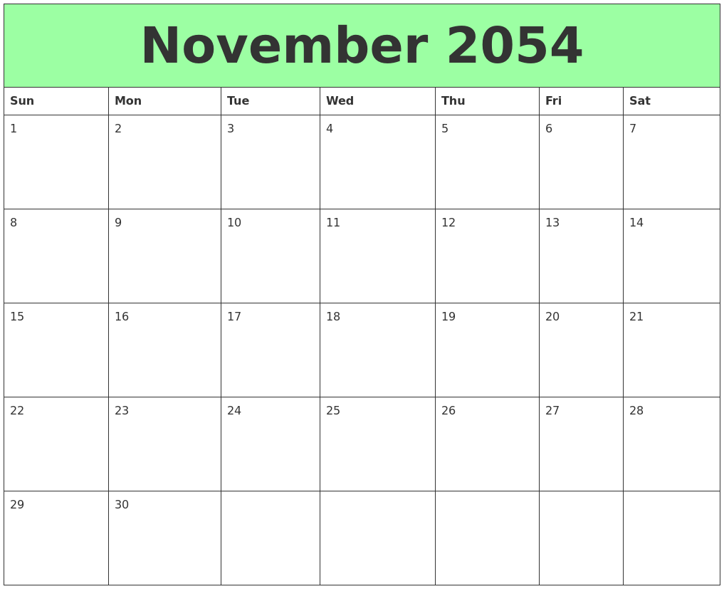 November 2054 Printable Calendars