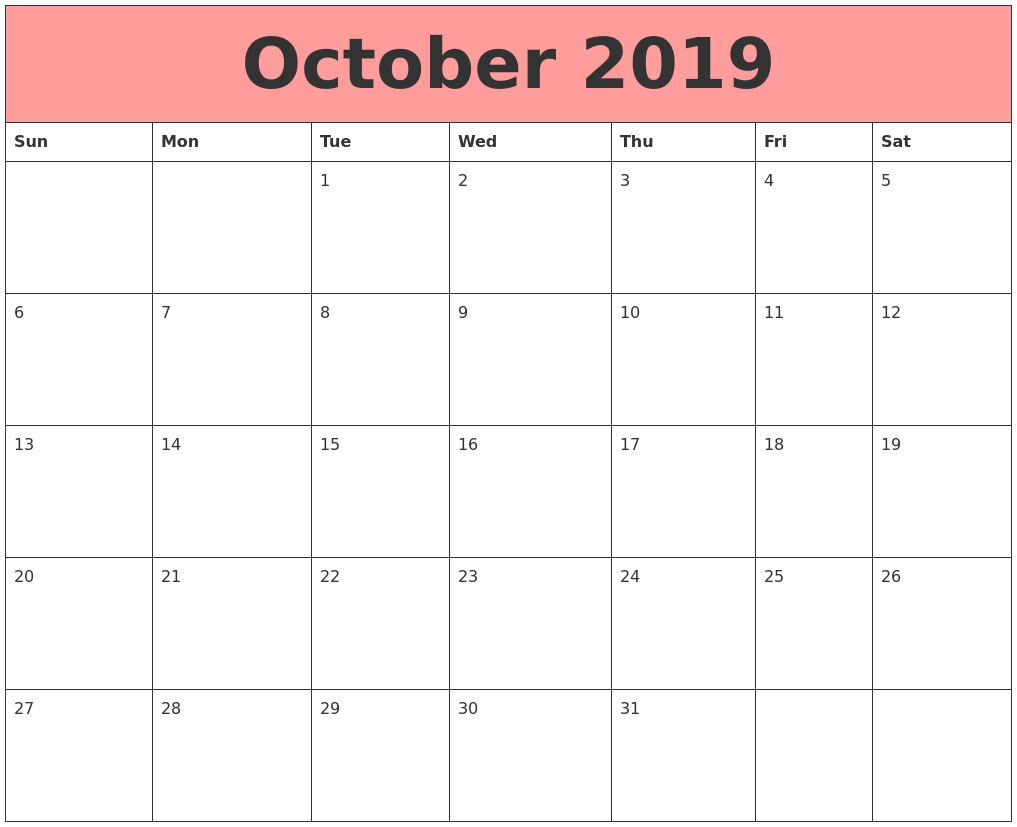 October 2019 Calendars