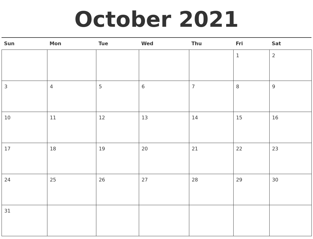 Printable October 2021 Calendar Portrait