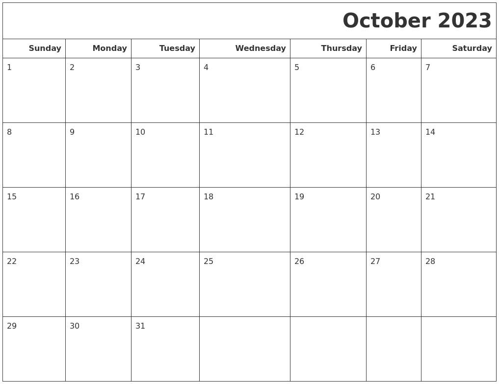 October 2023 calendars to print