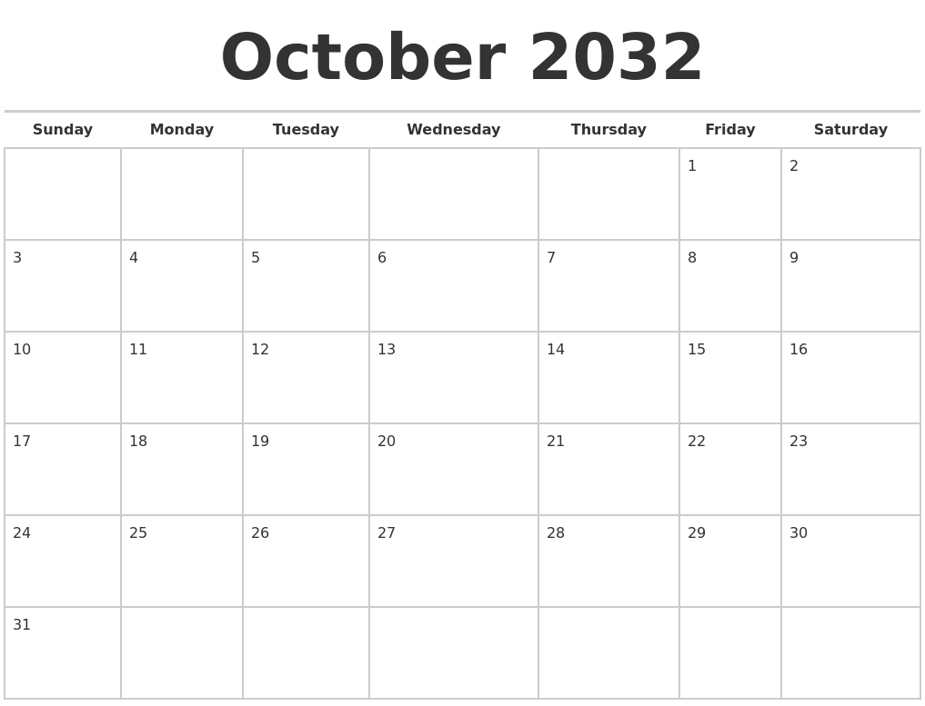 October 2032 Calendars Free