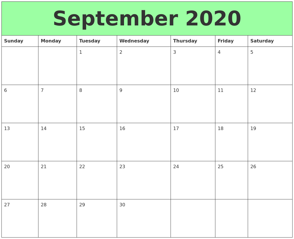 September 2020 printable calendars