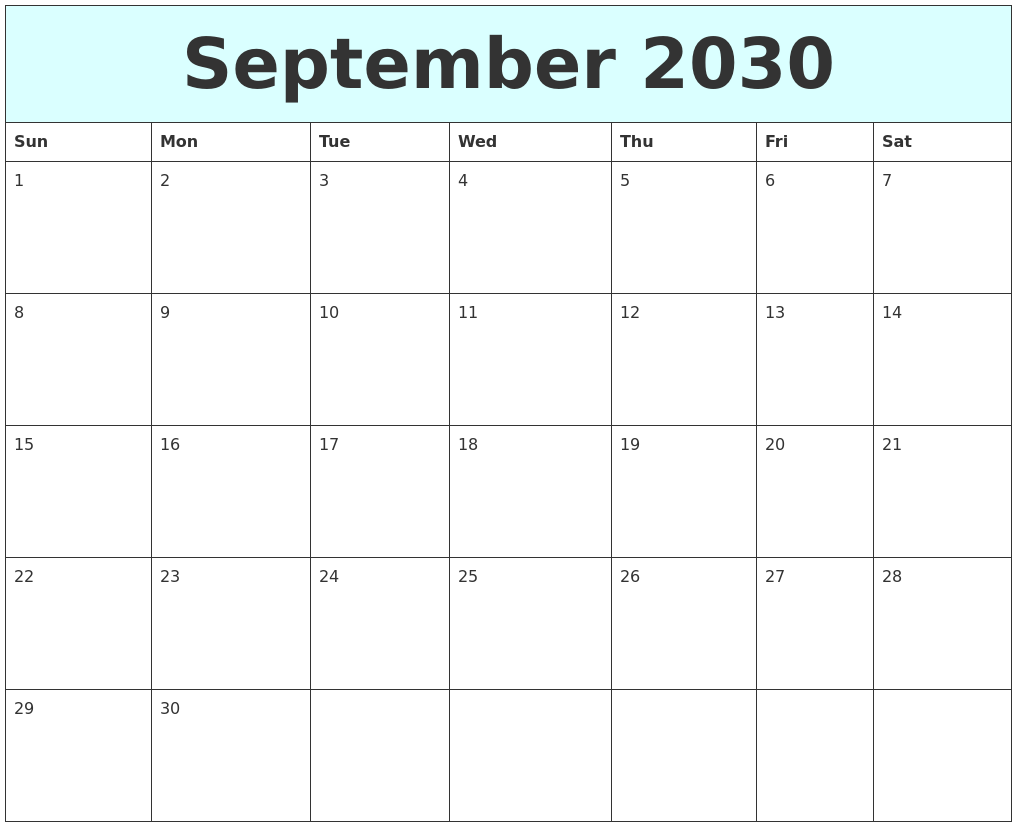 September 2030 Free Calendar
